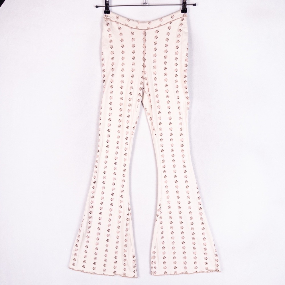 Out From Under Flare Pants Sz Small Blush Floral Eyelet Boho Lounge Bell Bottom